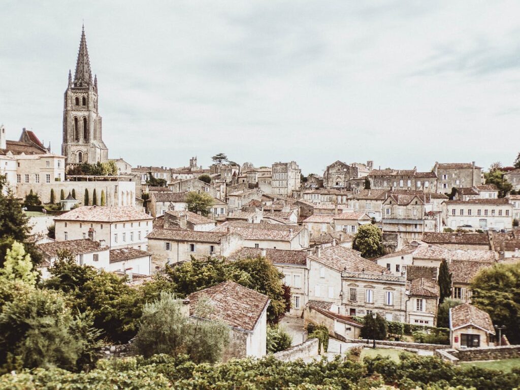 La photo représente un vue sur la commune de Saint Emilion en Gironde, très connue pour ses vignes et son vin de qualité.