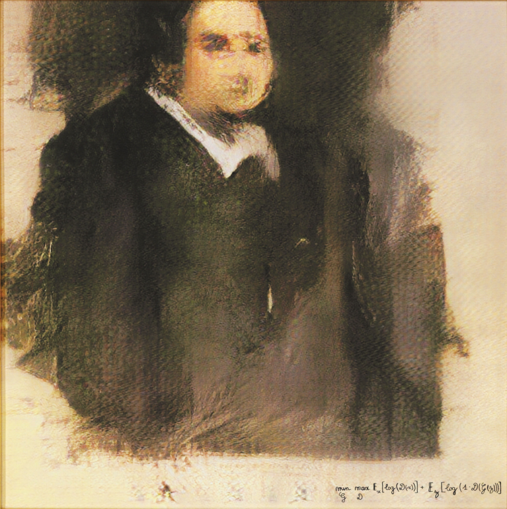 Portrait d' Edmond de Belamy. Oeuvre illustrant l'utilisation de l'IA dans la création artistique.